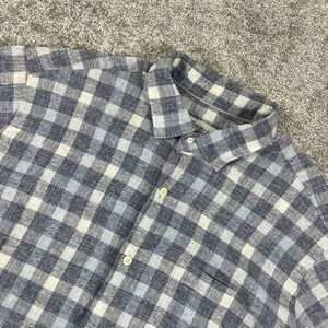Peter Millar Button Up Mens Shirt Extra Large Linen Gingham Plaid Short Sleeve